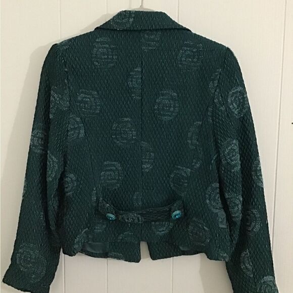 Marisa K Textured Shimmer Evening Crop Jacket Teal Size Small - Picture 4 of 5